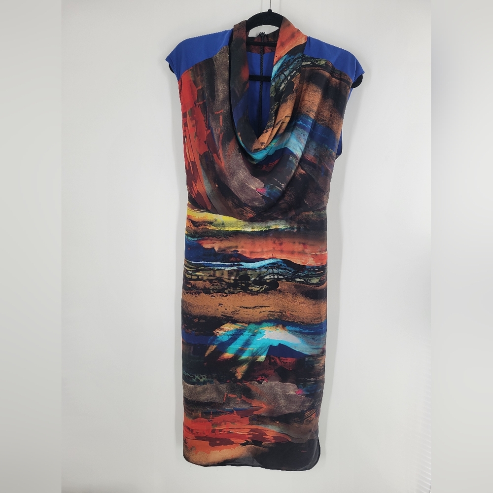 Ted Baker Abstract Print Cowl Neck Sleeveless Midi Dress Size 3 US Size 6